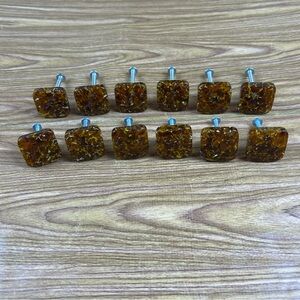 12 Vintage Square Drawer Knobs Cabinet Pulls Amber Colored Resin Laurey